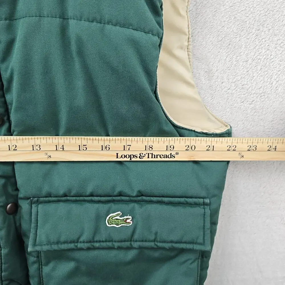 Vintage Lacoste Puffer Vest Mens Medium Green 90s Revirsible Full Zip Snap